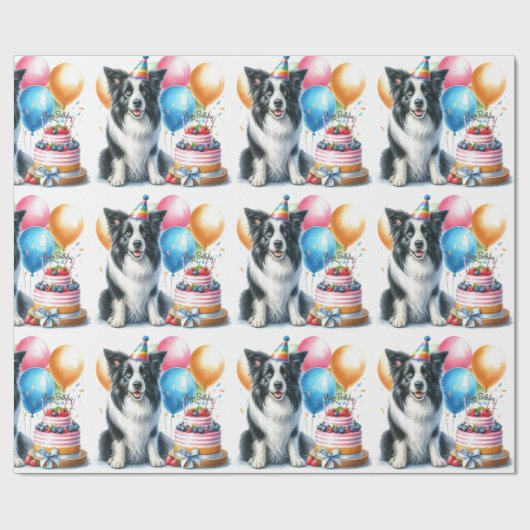 Schattigee Border Collie Happy Birthday Wrapping P Cadeaupapier (Vlak)