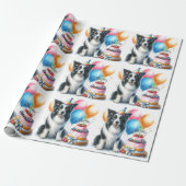 Schattigee Border Collie Happy Birthday Wrapping P Cadeaupapier (Uitgerold)