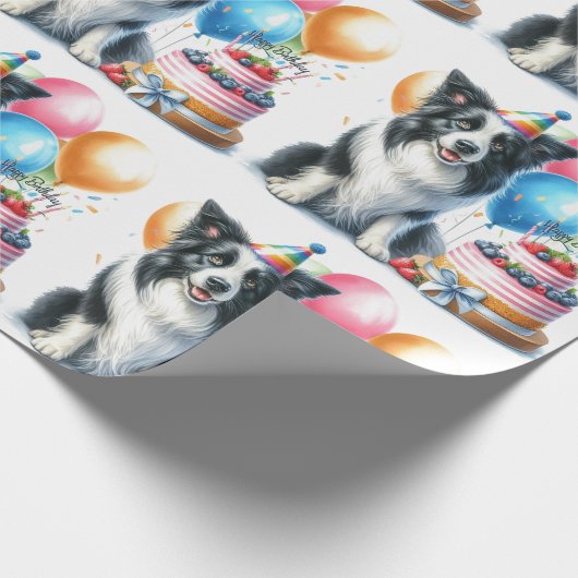 Schattigee Border Collie Happy Birthday Wrapping P Cadeaupapier (Hoek)