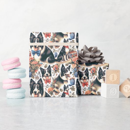 Schattigee  Border Collie Illustratie Cadeaupapier (Baby Shower)