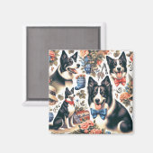 Schattigee  Border Collie Illustratie Magneet (Voorkant / Achterkant)