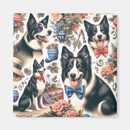 Schattigee  Border Collie Illustratie Magneet (Voorkant)