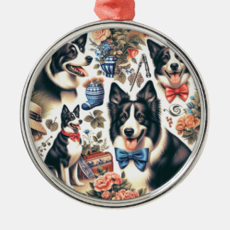 Schattigee  Border Collie Illustratie Metalen Ornament