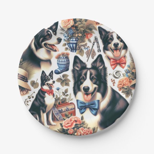 Schattigee Border Collie Illustratie Papieren Bordje (Voorkant)