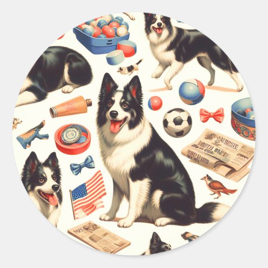 Schattigee Border Collie Illustratie Ronde Sticker (Voorkant)