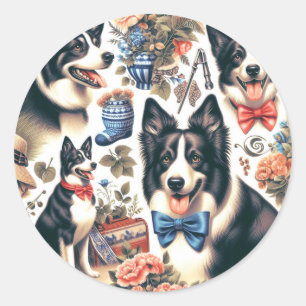 Schattigee  Border Collie Illustratie Ronde Sticker