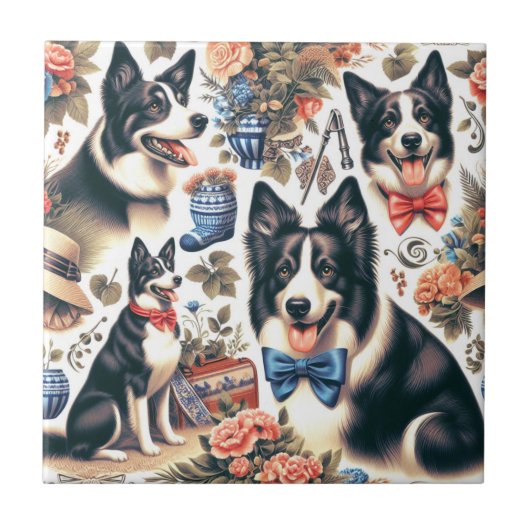 Schattigee Border Collie Illustratie Tegeltje (Voorkant)
