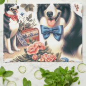Schattigee  Border Collie Illustratie Theedoek (Gevouwen)