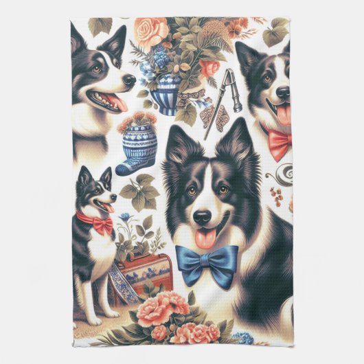Schattigee  Border Collie Illustratie Theedoek (Verticaal)