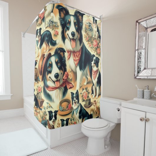 Schattigee Border Collie naadloos Douchegordijn (In situ)