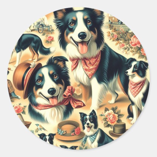 Schattigee Border Collie naadloos Ronde Sticker (Voorkant)