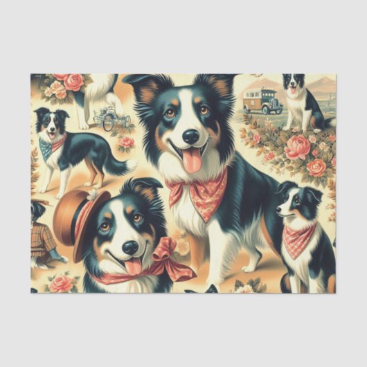 Schattigee Border Collie naadloos Tissuepapier (Voorkant)