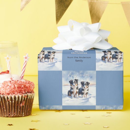 Schattigee Border Collie Puppies in Snow Puppy Chr Cadeaupapier (Verjaardagsfeest)
