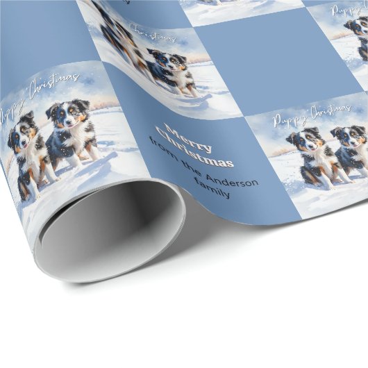 Schattigee Border Collie Puppies in Snow Puppy Chr Cadeaupapier (Rol Hoek)