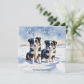 Schattigee Border Collie Puppies in Snow Puppy Chr Feestdagenkaart (Staand voorkant)