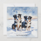 Schattigee Border Collie Puppies in Snow Puppy Chr Feestdagenkaart (Voorkant)