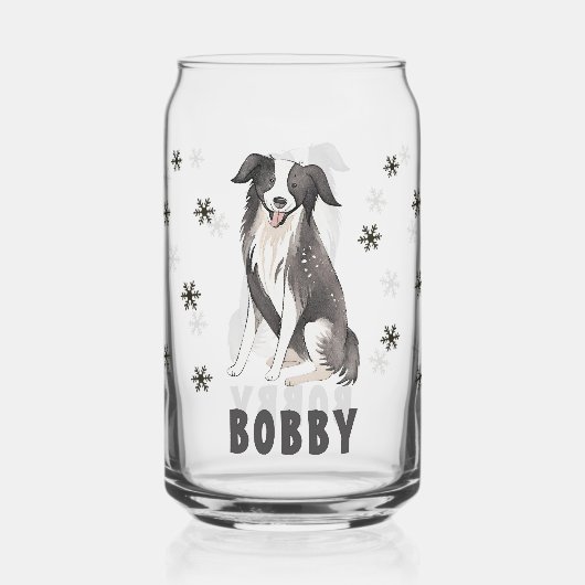 Schattigee Border Collie Snowflakes Hondennaam Blikvorm Glas (Voorkant)
