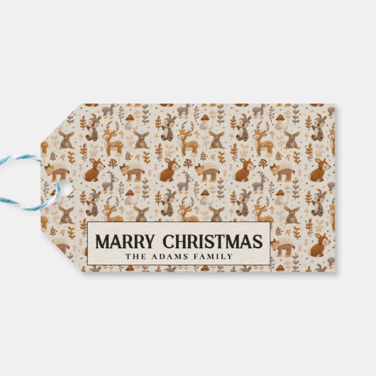 Schattigee Bos Baby Dieren Vrolijk Kerstfeest Cadeaulabel (Achterkant Horizontaal)