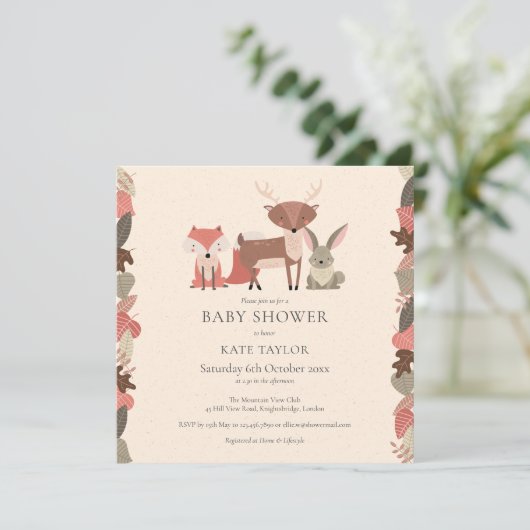 Schattigee Bos Dieren Baby shower Sprinkle Kaart (Staand voorkant)