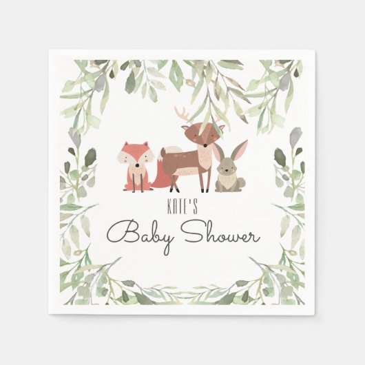 Schattigee Bos Dieren Baby shower Sprinkle Servet (Voorkant)
