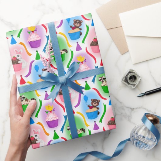Schattigee Bos Dieren & Cupcakes verjaardag Cadeaupapier (Geschenken)