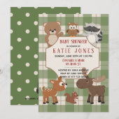 Schattigee Bos Dieren Green Plaid Baby shower Uitn Kaart (Voorkant / Achterkant)