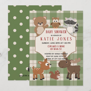 Schattigee Bos Dieren Green Plaid Baby shower Uitn Kaart