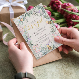 Schattigee Bos Dieren QR Meisje Baby shower Kaart