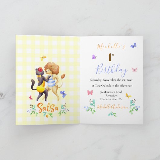 Schattigee Bos Leeuwen Dansen Salsa Geel Gingham (Binnen)