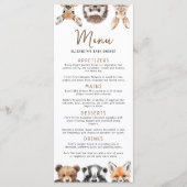Schattigee Bos Vrienden Woodland Dieren Baby showe Menu (Voorkant)