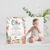 Schattigee bosdieren 1e verjaardag foto kaart (Staand voorkant)