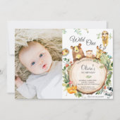 Schattigee bosdieren 1e verjaardag wild één foto kaart (Voorkant)