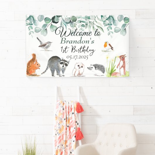 Schattigee bosdieren 1e verjaardag wild één spandoek (Insitu)