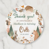 Schattigee bosdieren 1e verjaardagsfeest bedankjes labels (Voorkant)