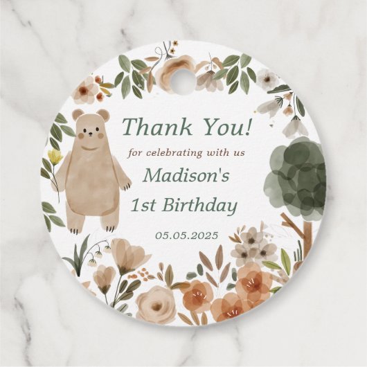 Schattigee bosdieren 1e verjaardagsfeest bedankjes labels (Achterkant)