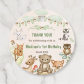 Schattigee bosdieren 1e verjaardagsfeest bedankjes labels (Achterkant)