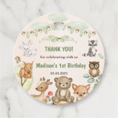 Schattigee bosdieren 1e verjaardagsfeest bedankjes labels (Voorkant)