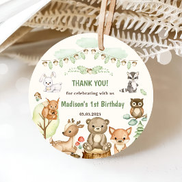Schattigee bosdieren 1e verjaardagsfeest bedankjes labels