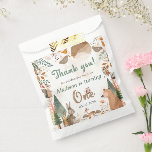Schattigee bosdieren 1e verjaardagsfeest bedankzakje (Gezegeld)