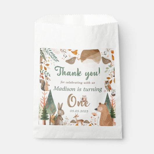 Schattigee bosdieren 1e verjaardagsfeest bedankzakje (Voorkant)