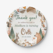 Schattigee bosdieren 1e verjaardagsfeest papieren bordje (Voorkant)