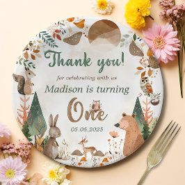 Schattigee bosdieren 1e verjaardagsfeest papieren bordje