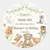 Schattigee bosdieren 1e verjaardagsfeest ronde sticker (Voorkant)