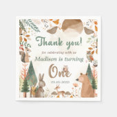 Schattigee bosdieren 1e verjaardagsfeest servet (Voorkant)