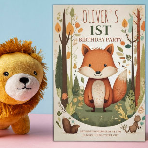 Schattigee bosdieren 1e verjaardagsfeestje kaart