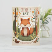 Schattigee bosdieren 1e verjaardagsfeestje kaart (Staand voorkant)
