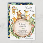 Schattigee bosdieren 1e verjaardagsfeestje wild éé kaart (Voorkant / Achterkant)