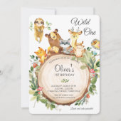 Schattigee bosdieren 1e verjaardagsfeestje wild éé kaart (Voorkant)