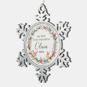 Schattigee bosdieren Baby eerste kerstdag Tin Sneeuwvlok Ornament (Rechts)