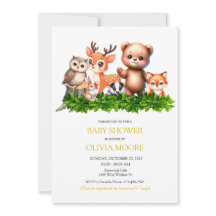 Schattigee bosdieren Baby shower uitnodiging